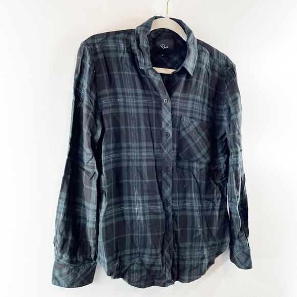Rails Hunter Button Down Plaid Flannel Long Sleeve Forest Tinsel Slate Green XS - Picture 6 of 9